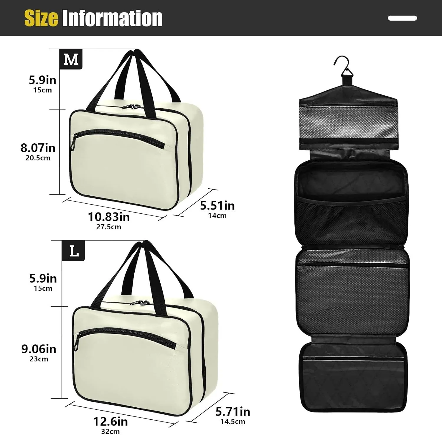 Beige Hanging Toiletry Travel Bag for Women and Men Waterproof Makeup Cosmetic Organizer for Toiletries Accessories L 20806