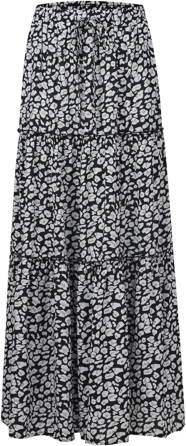 Boho Flowy Skirts for Women Maxi Floral High Waisted Tiered Long Skirts Ladies Casual Bohemian Summer Clothes 2025