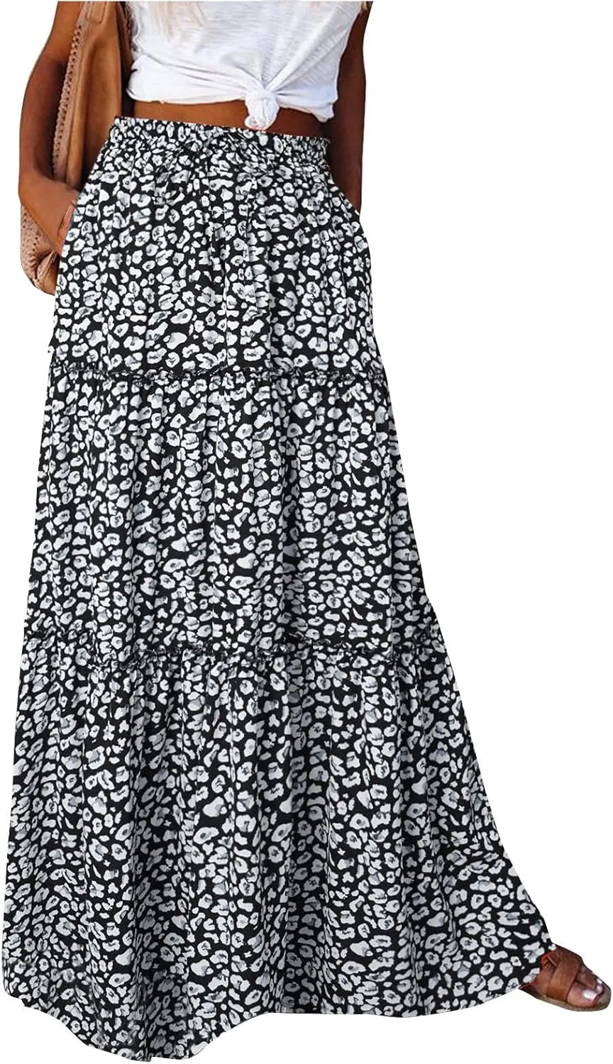 Boho Flowy Skirts for Women Maxi Floral High Waisted Tiered Long Skirts Ladies Casual Bohemian Summer Clothes 2025