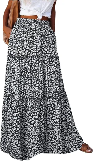 Boho Flowy Skirts for Women Maxi Floral High Waisted Tiered Long Skirts Ladies Casual Bohemian Summer Clothes 2025