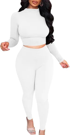 BORIFLORS Women's 2 Piece Outfits Sexy Crop Top Jogger Track Suits Workout Leggings Pants Sets