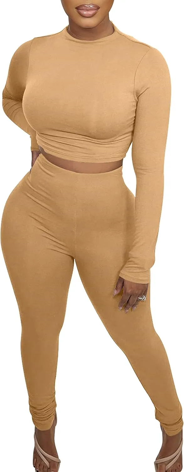 BORIFLORS Women's 2 Piece Outfits Sexy Crop Top Jogger Track Suits Workout Leggings Pants Sets