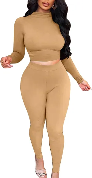 BORIFLORS Women's 2 Piece Outfits Sexy Crop Top Jogger Track Suits Workout Leggings Pants Sets