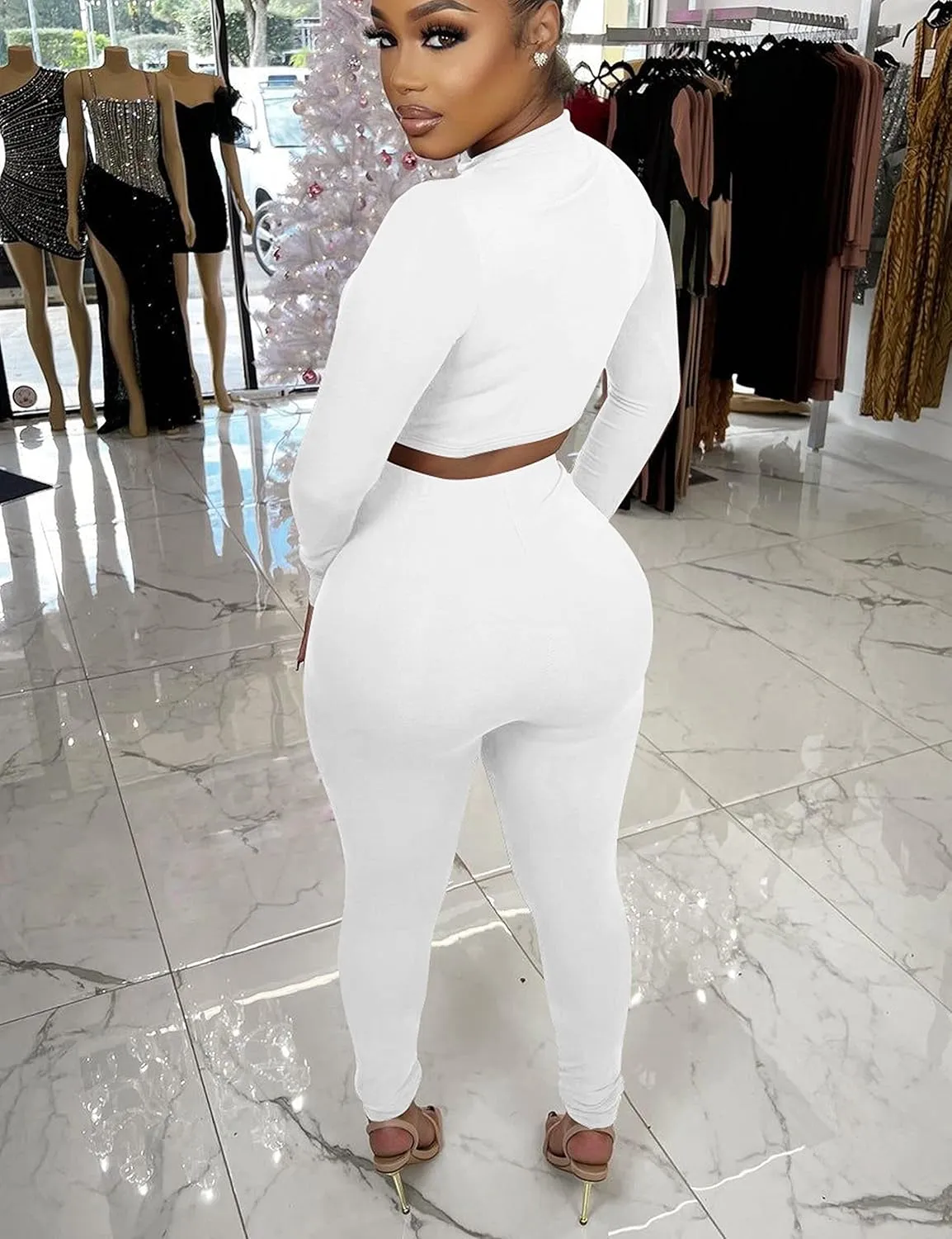 BORIFLORS Women's 2 Piece Outfits Sexy Crop Top Jogger Track Suits Workout Leggings Pants Sets