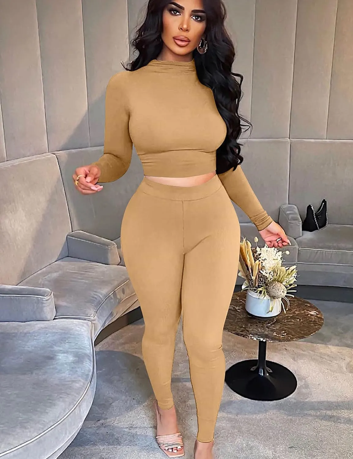BORIFLORS Women's 2 Piece Outfits Sexy Crop Top Jogger Track Suits Workout Leggings Pants Sets