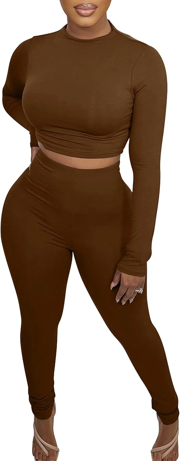 BORIFLORS Women's 2 Piece Outfits Sexy Crop Top Jogger Track Suits Workout Leggings Pants Sets