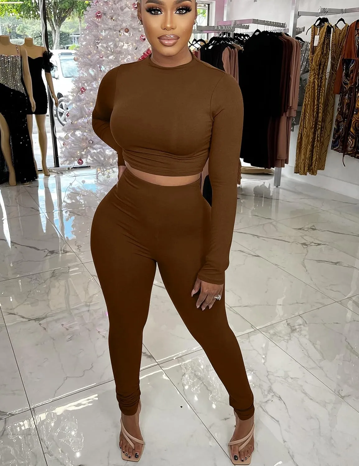 BORIFLORS Women's 2 Piece Outfits Sexy Crop Top Jogger Track Suits Workout Leggings Pants Sets