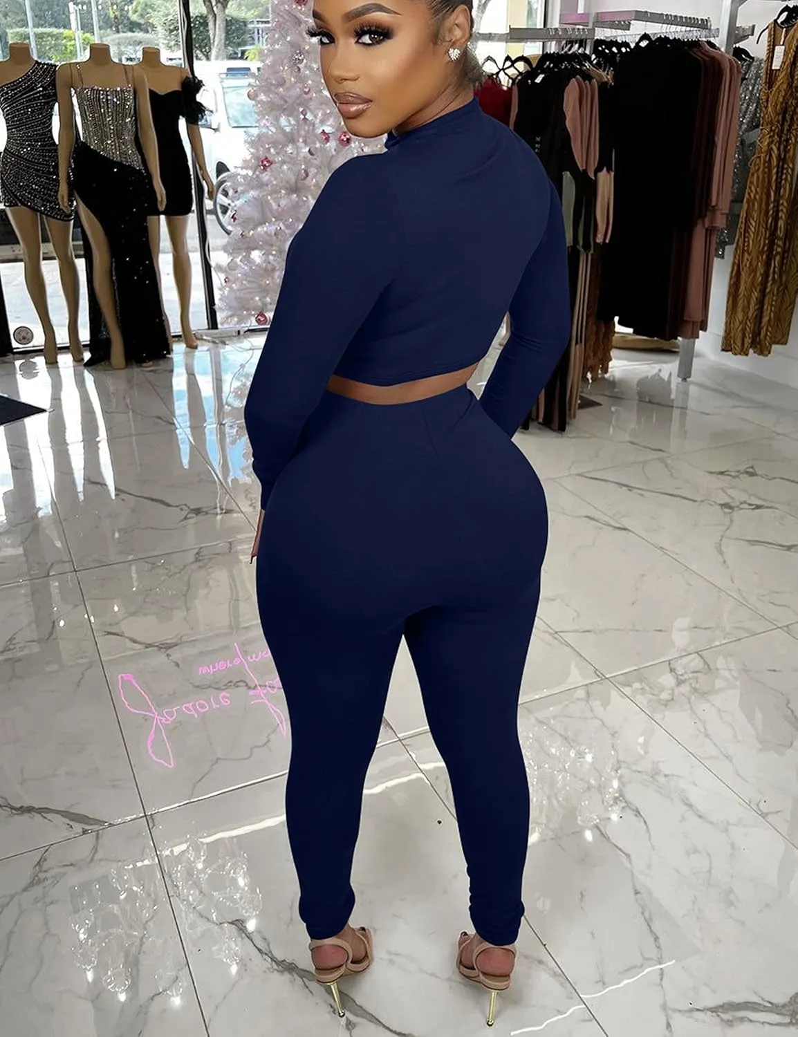 BORIFLORS Women's 2 Piece Outfits Sexy Crop Top Jogger Track Suits Workout Leggings Pants Sets