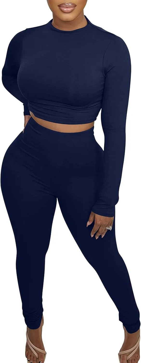 BORIFLORS Women's 2 Piece Outfits Sexy Crop Top Jogger Track Suits Workout Leggings Pants Sets