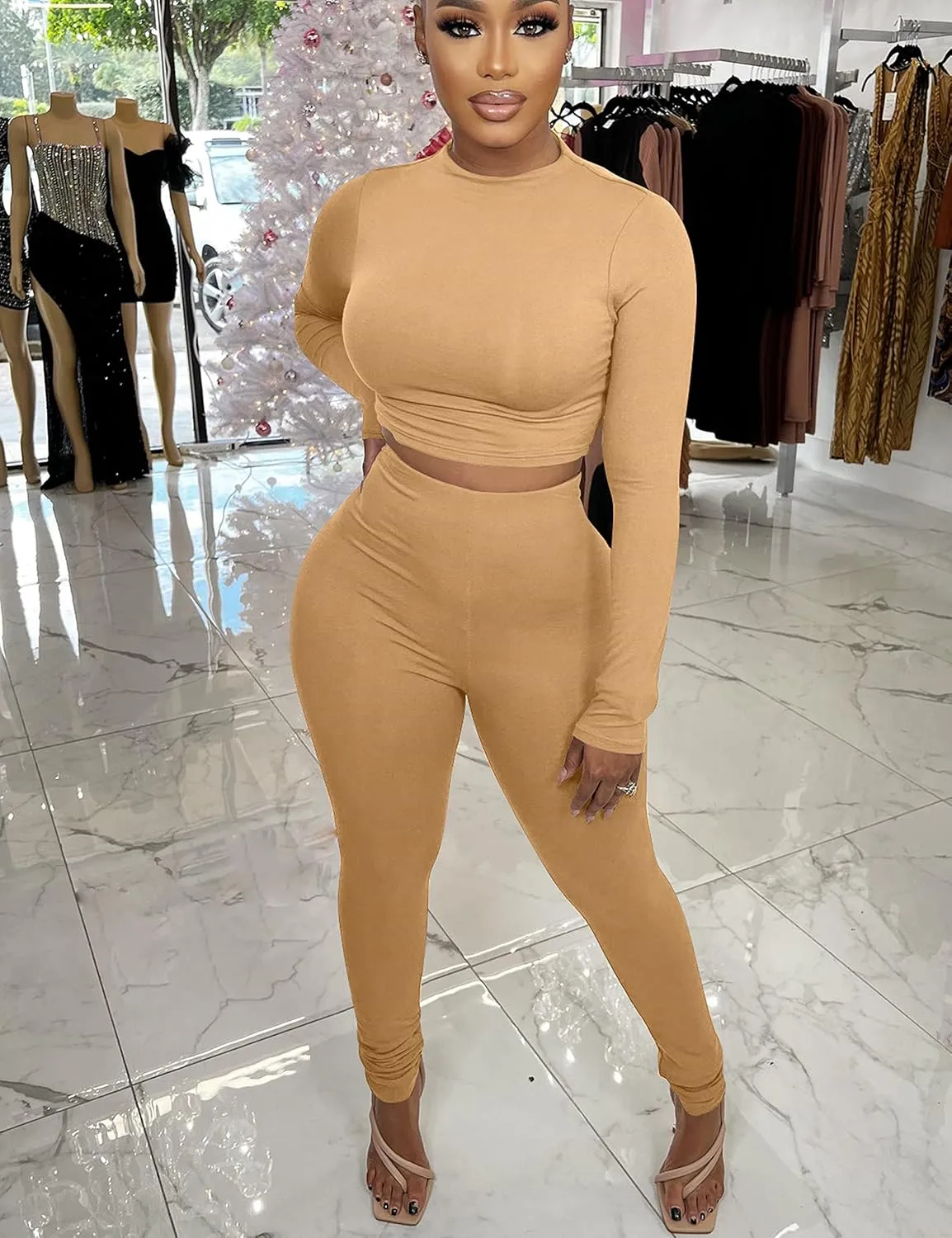 BORIFLORS Women's 2 Piece Outfits Sexy Crop Top Jogger Track Suits Workout Leggings Pants Sets