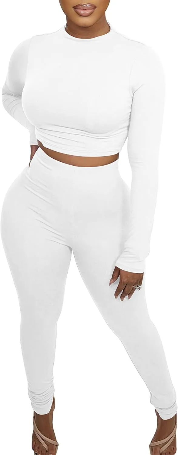 BORIFLORS Women's 2 Piece Outfits Sexy Crop Top Jogger Track Suits Workout Leggings Pants Sets