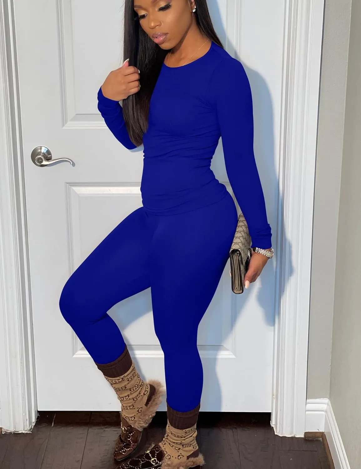 BORIFLORS Women's 2 Piece Track Suits Outfits Workout Long Sleeve Top Jogger Legging Pants Sets