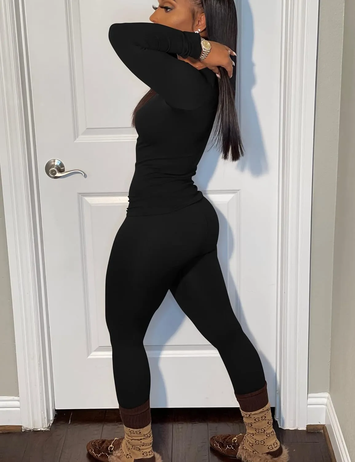 BORIFLORS Women's 2 Piece Track Suits Outfits Workout Long Sleeve Top Jogger Legging Pants Sets