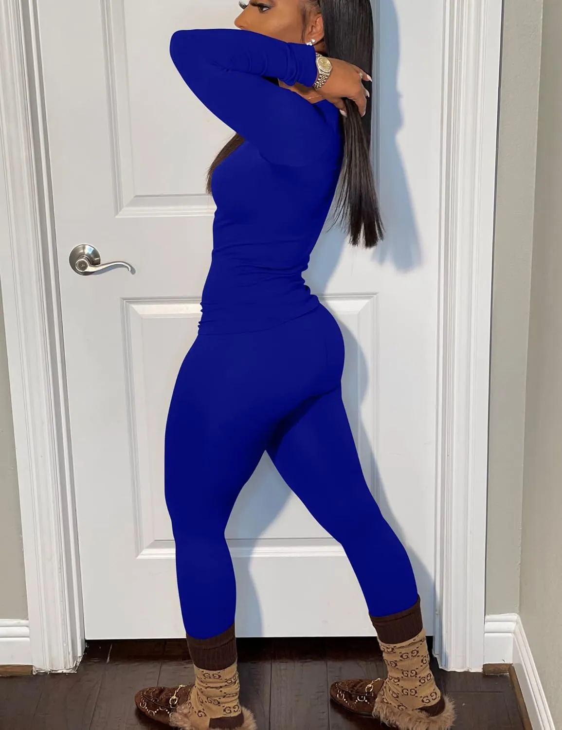 BORIFLORS Women's 2 Piece Track Suits Outfits Workout Long Sleeve Top Jogger Legging Pants Sets