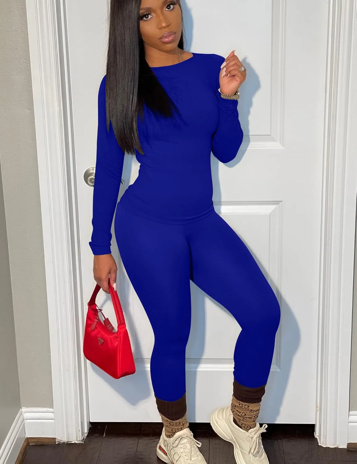 BORIFLORS Women's 2 Piece Track Suits Outfits Workout Long Sleeve Top Jogger Legging Pants Sets