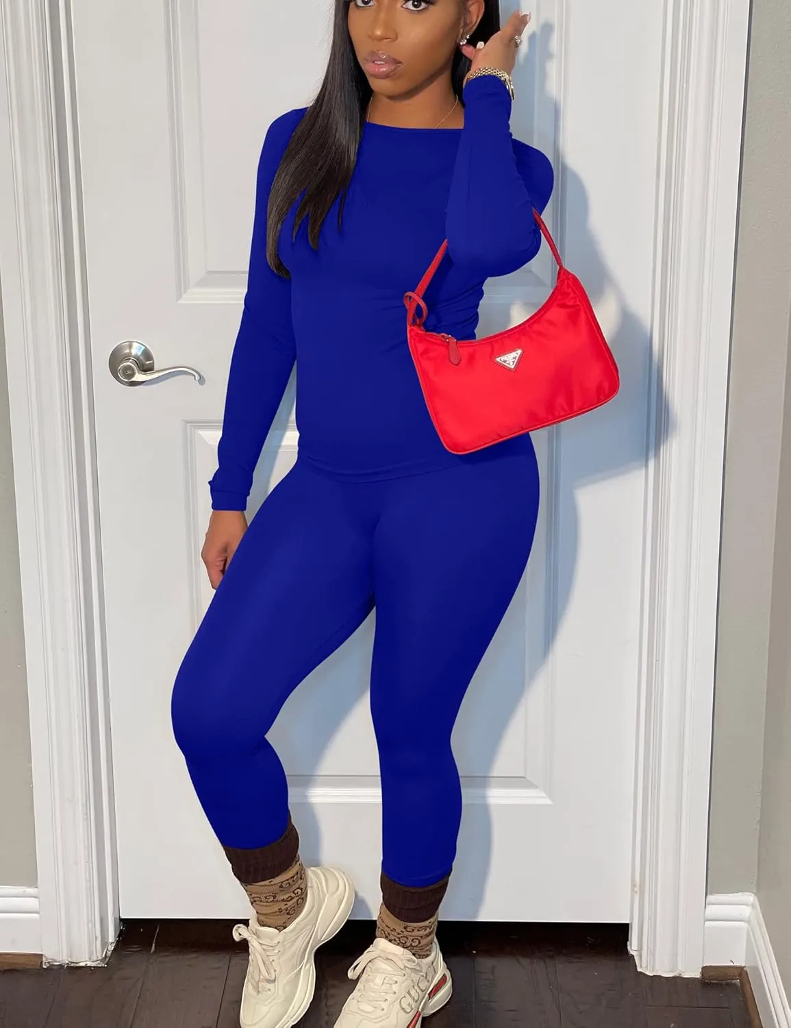 BORIFLORS Women's 2 Piece Track Suits Outfits Workout Long Sleeve Top Jogger Legging Pants Sets