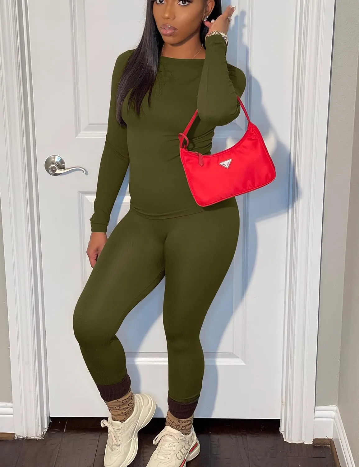 BORIFLORS Women's 2 Piece Track Suits Outfits Workout Long Sleeve Top Jogger Legging Pants Sets