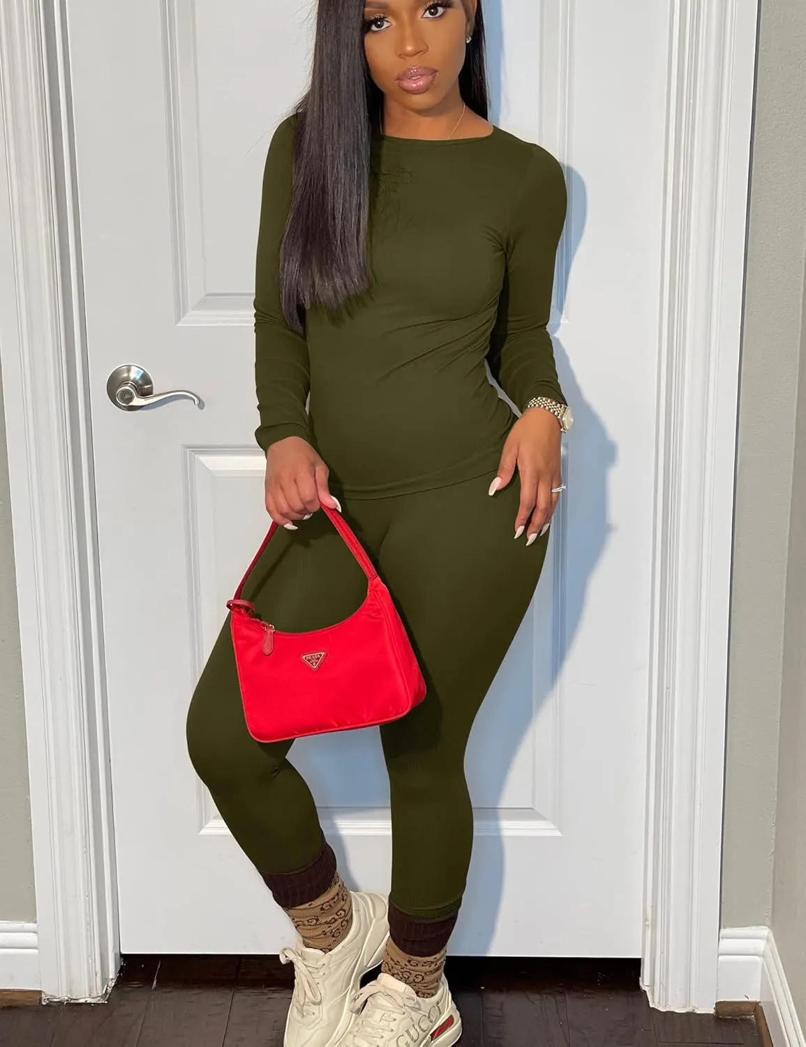 BORIFLORS Women's 2 Piece Track Suits Outfits Workout Long Sleeve Top Jogger Legging Pants Sets