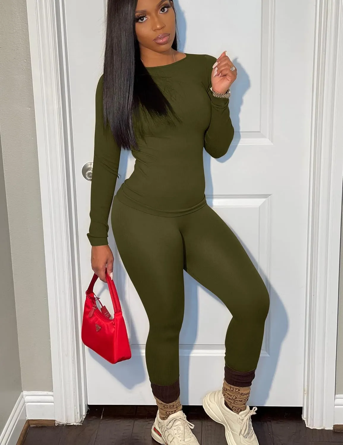 BORIFLORS Women's 2 Piece Track Suits Outfits Workout Long Sleeve Top Jogger Legging Pants Sets