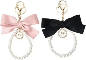 Bow Keychain Pearl Wristlet Keychain for Women Girls Cute Keychain Accessories for Women Pearl Chain Keychain for Purse Bags