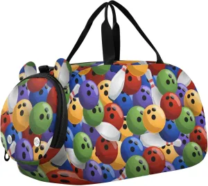 Bowling Colorful Balls Sports Duffle Bag for Girls Boys, Gym Bag with Shoe Compartment, Kids Travel Overnight Weekender Shoulder Bag