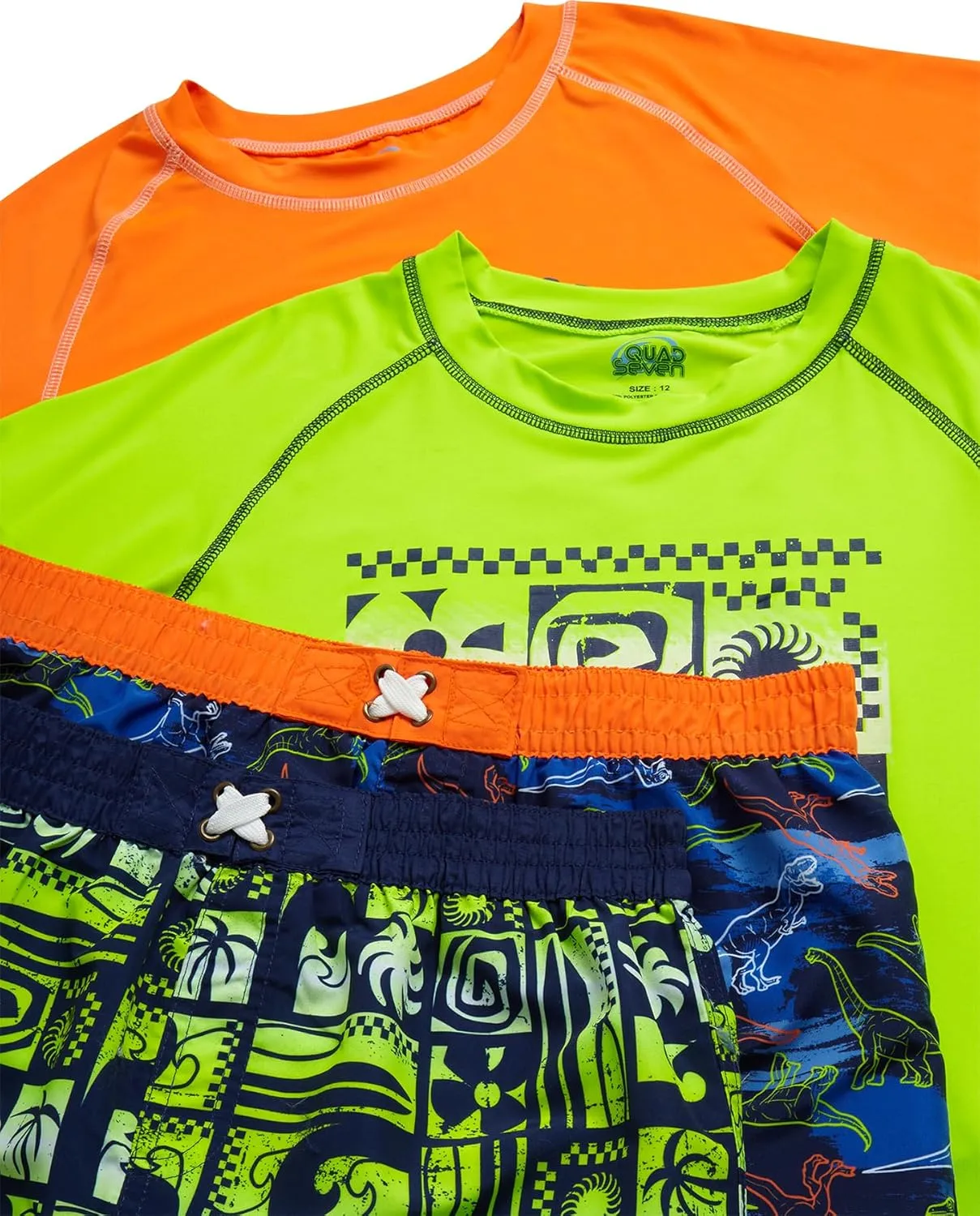 Boys Rash Guard Swimsuit Set  4-Piece Kids Short Sleeve Bathing Suit Swimwear Sets (Sizes: 5-12)
