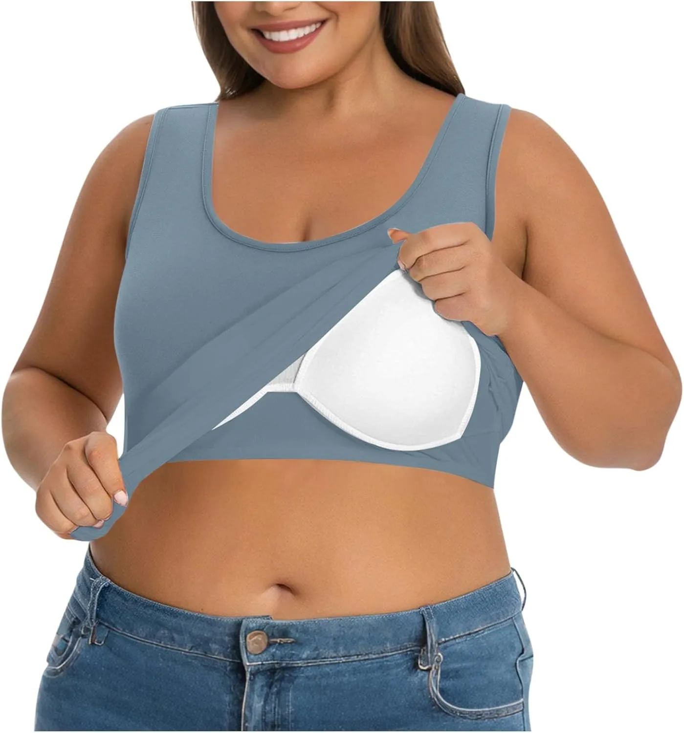 Bra Tank Tops for Women Plus Size Basic Workout Top Camisole Sleeveless Padded Yoga Shirt Modal Scoop Neck Shelf Bras