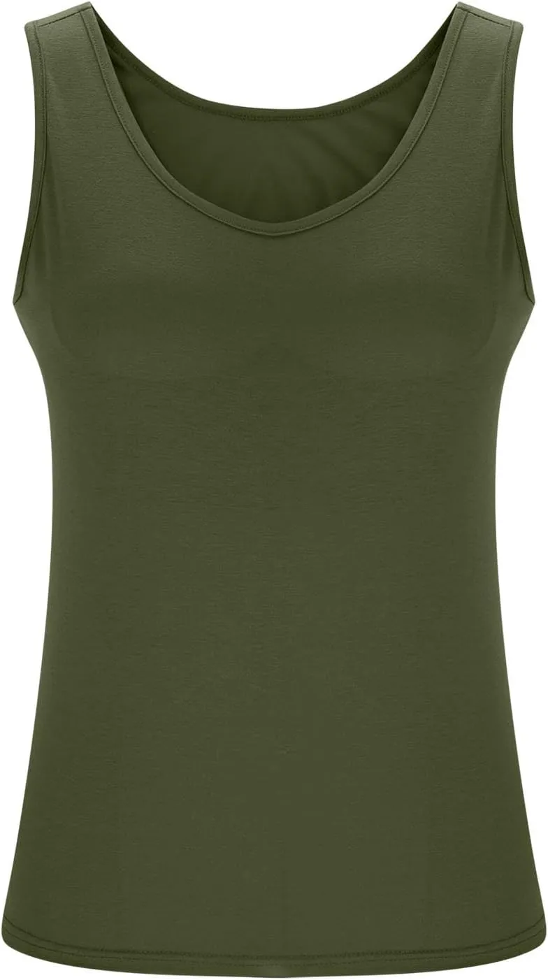 Bra Tank Tops for Women Plus Size Basic Workout Top Camisole Sleeveless Padded Yoga Shirt Modal Scoop Neck Shelf Bras