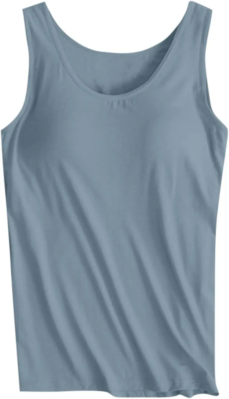 Bra Tank Tops for Women Plus Size Basic Workout Top Camisole Sleeveless Padded Yoga Shirt Modal Scoop Neck Shelf Bras