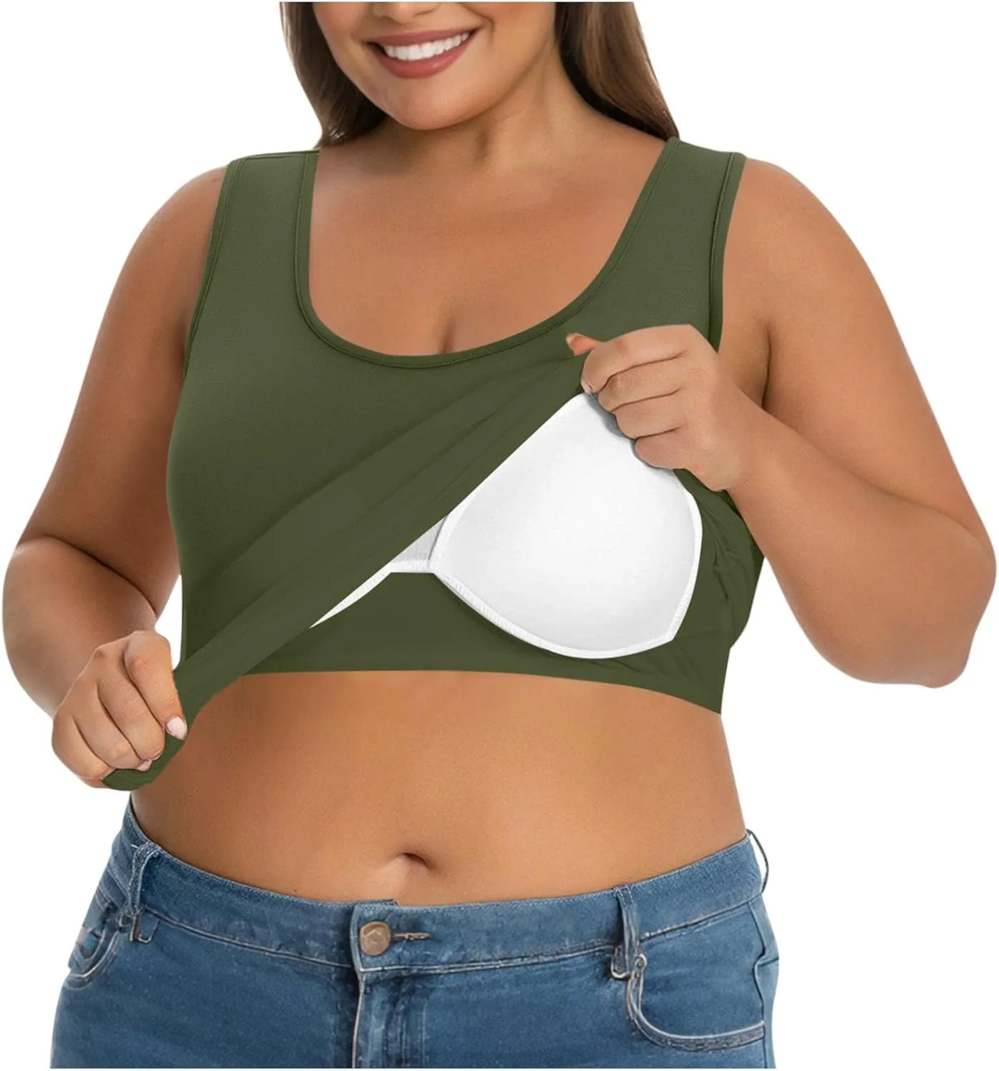 Bra Tank Tops for Women Plus Size Basic Workout Top Camisole Sleeveless Padded Yoga Shirt Modal Scoop Neck Shelf Bras