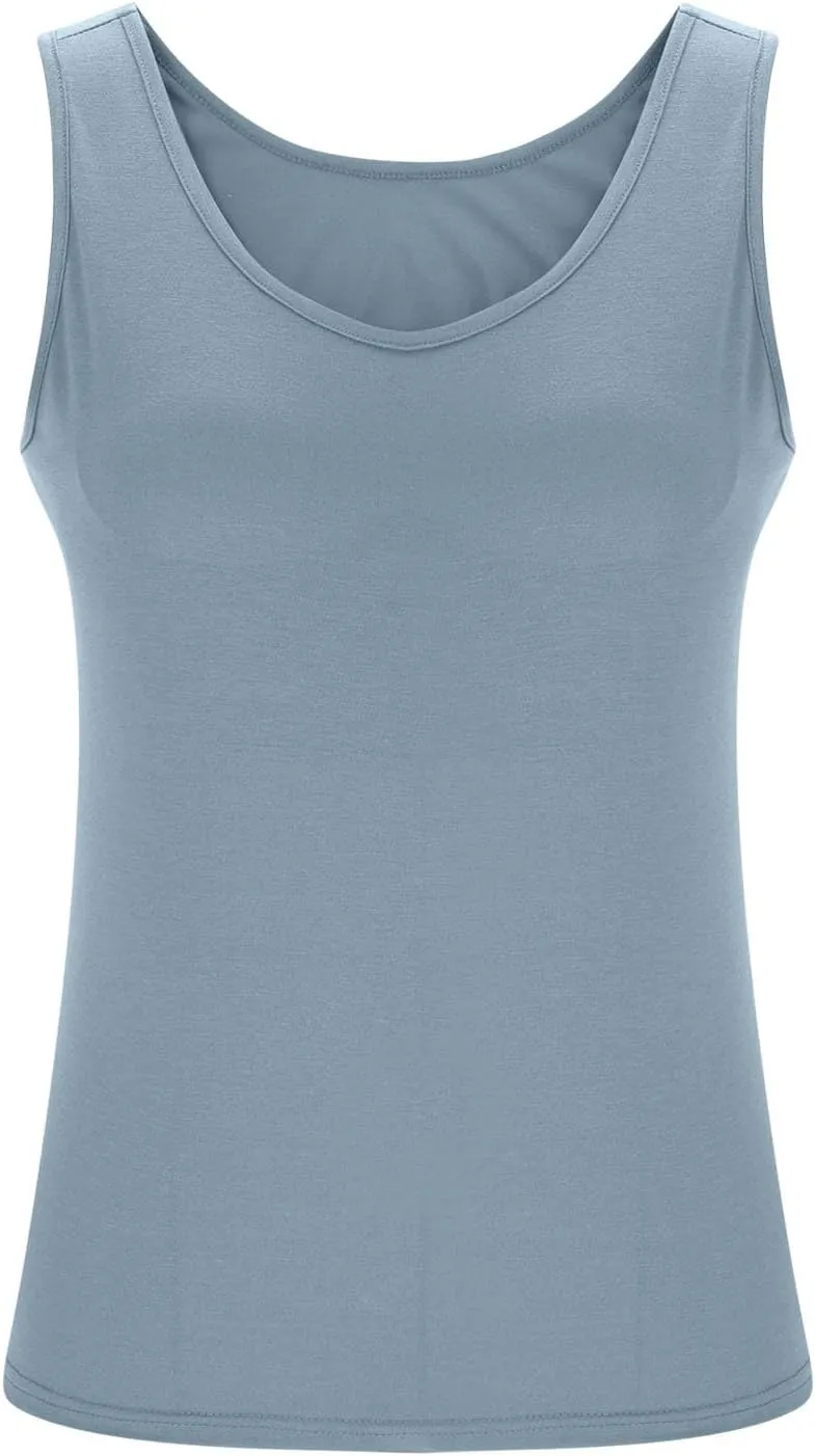 Bra Tank Tops for Women Plus Size Basic Workout Top Camisole Sleeveless Padded Yoga Shirt Modal Scoop Neck Shelf Bras
