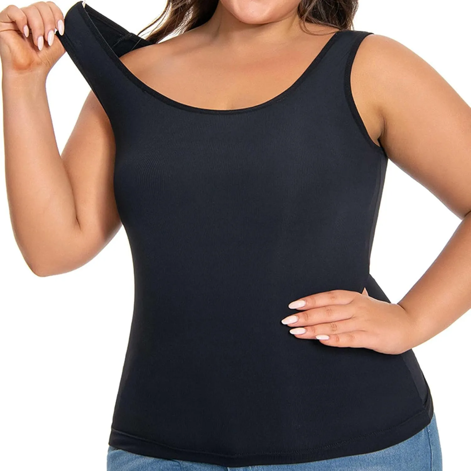 Bra Tank Tops for Women Plus Size Basic Workout Top Camisole Sleeveless Padded Yoga Shirt Modal Scoop Neck Shelf Bras