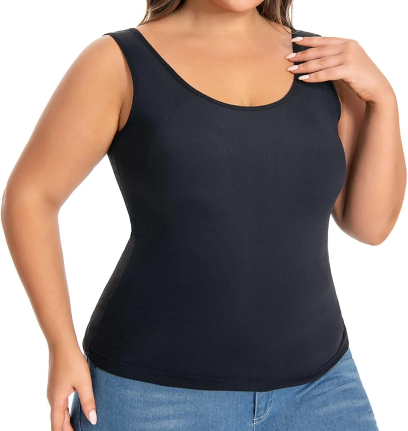 Bra Tank Tops for Women Plus Size Basic Workout Top Camisole Sleeveless Padded Yoga Shirt Modal Scoop Neck Shelf Bras