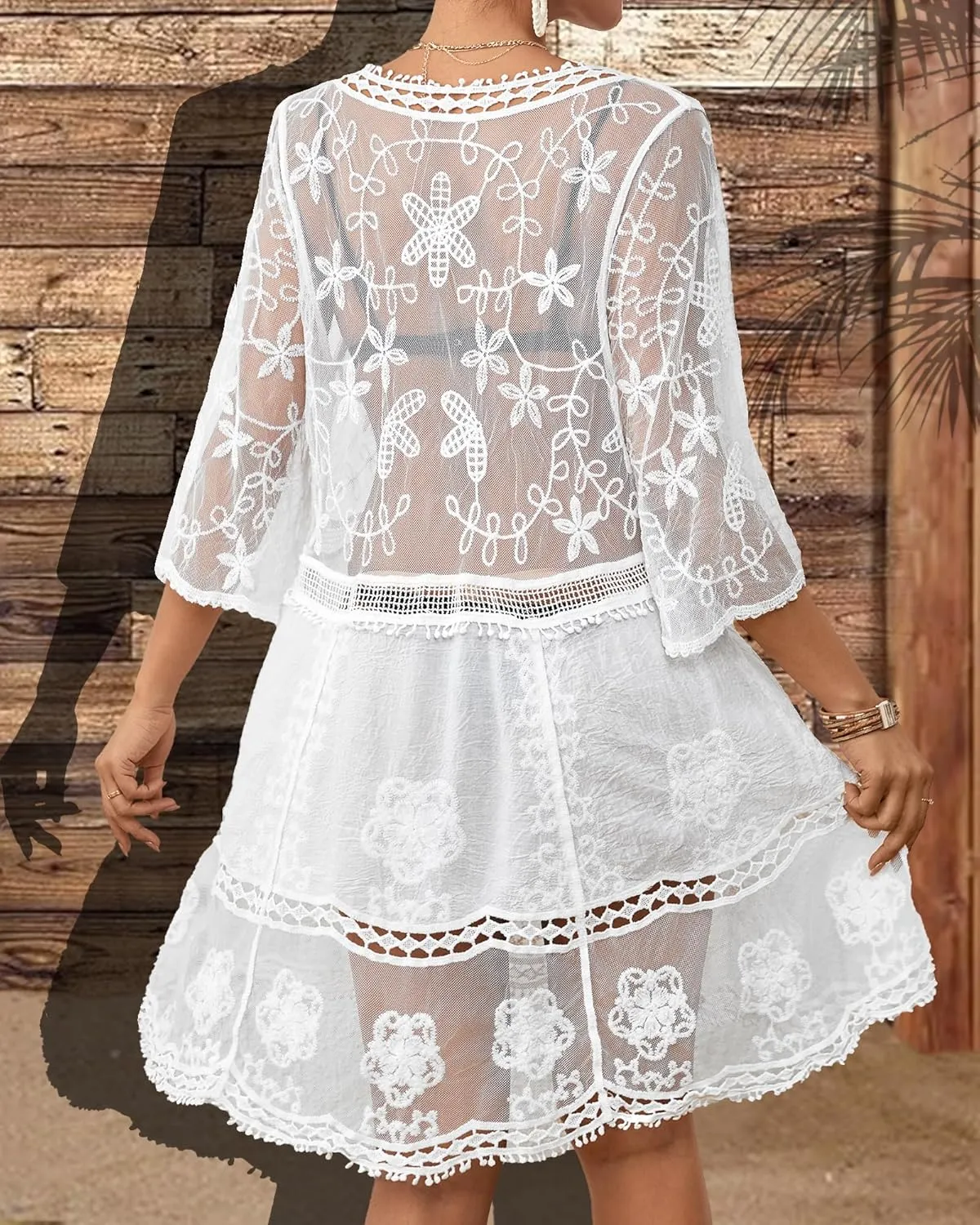 Bsubseach Women Lace Swimsuit Cover Up Bathing Suit Coverups V-Neck Swimwear Beach Vacation Dress