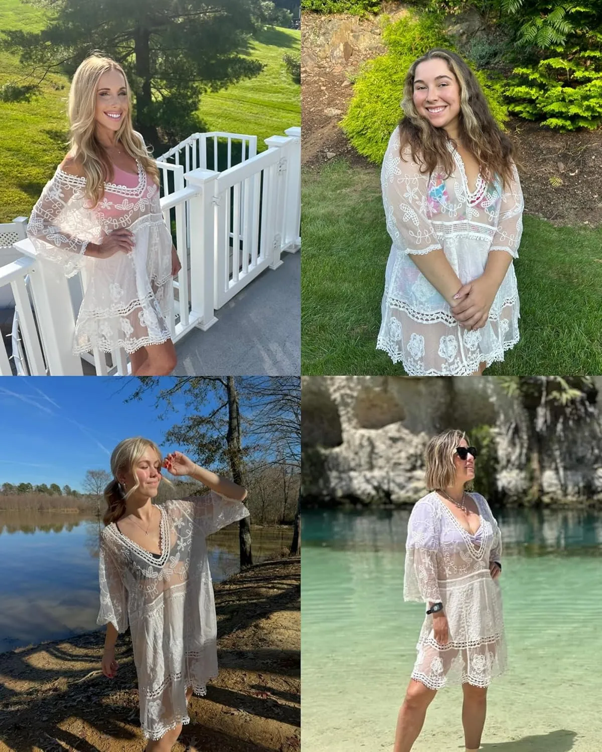 Bsubseach Women Lace Swimsuit Cover Up Bathing Suit Coverups V-Neck Swimwear Beach Vacation Dress