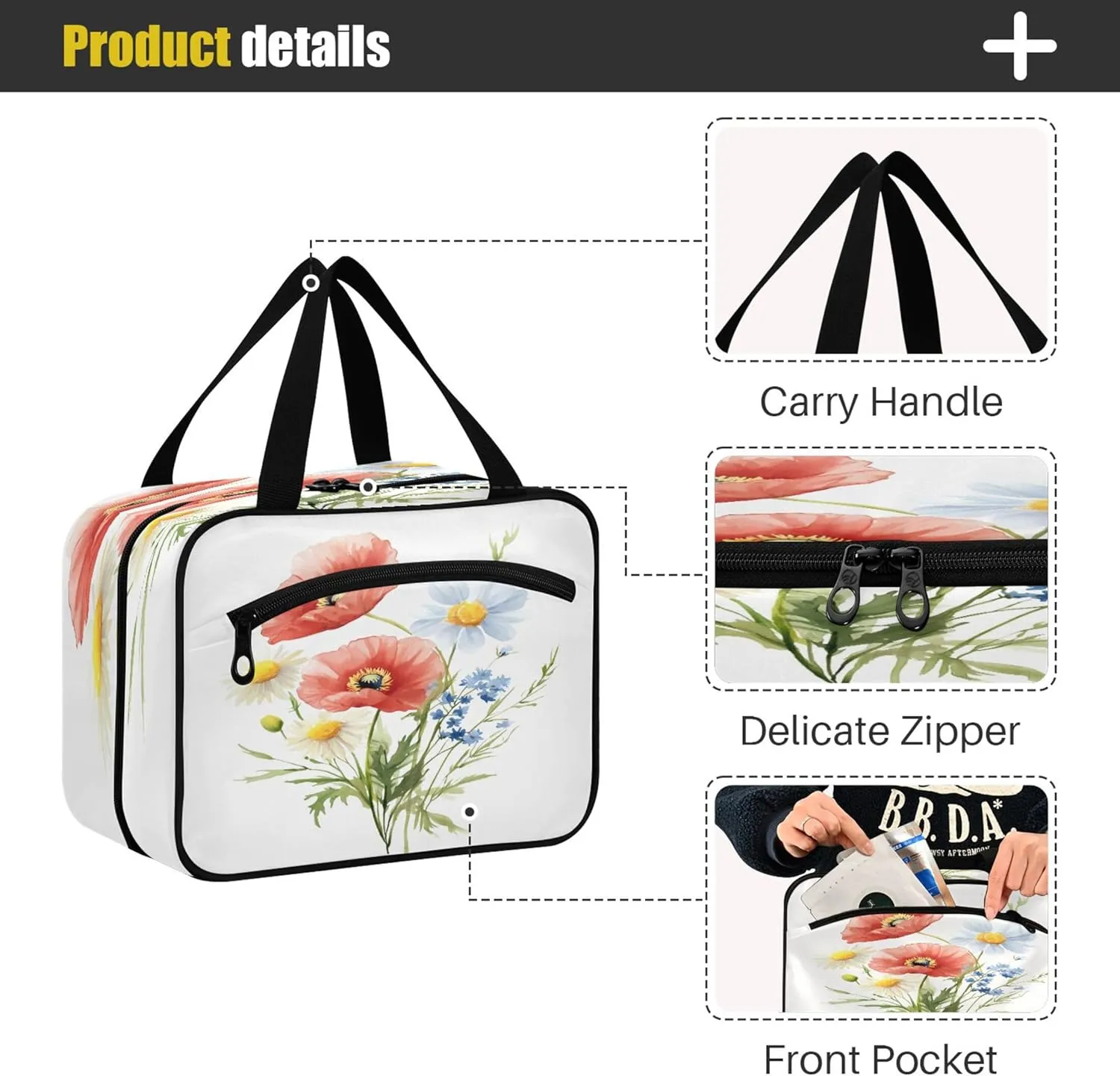 Burbuja Floral Bouquet Travel Toiletry Bag for Women, Hanging Waterproof Toiletry Bag Cosmetic Organizer for Toiletries Accessories, M