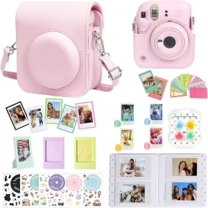 CAIYOULE Accessories for Fujifilm Instax Mini 12 Instant Camera, Accessory Bundle Include PU Leather 12 Case, Mini Picture Album, Frames, DIY Stickers, Color Filter (No Camera) - Blossom Pink