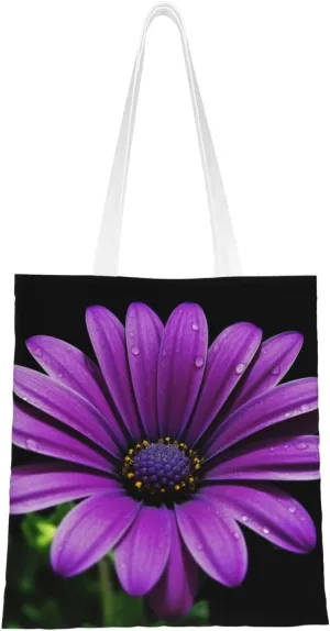 Canvas Tote Bag Aesthetic for Women Purple Daisy Shopping Bags Large Tote Shoulder Bag Reusable Grocery Bags Hobo Bags Casual Handbags Cute Cloth Bags Birthday Gifts