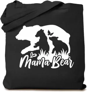 Canvas Tote Bags for Women Mama Bear Shoulder Bags Cute Graphic Reusable Shopping Bag Mother's Day Gift for Mom