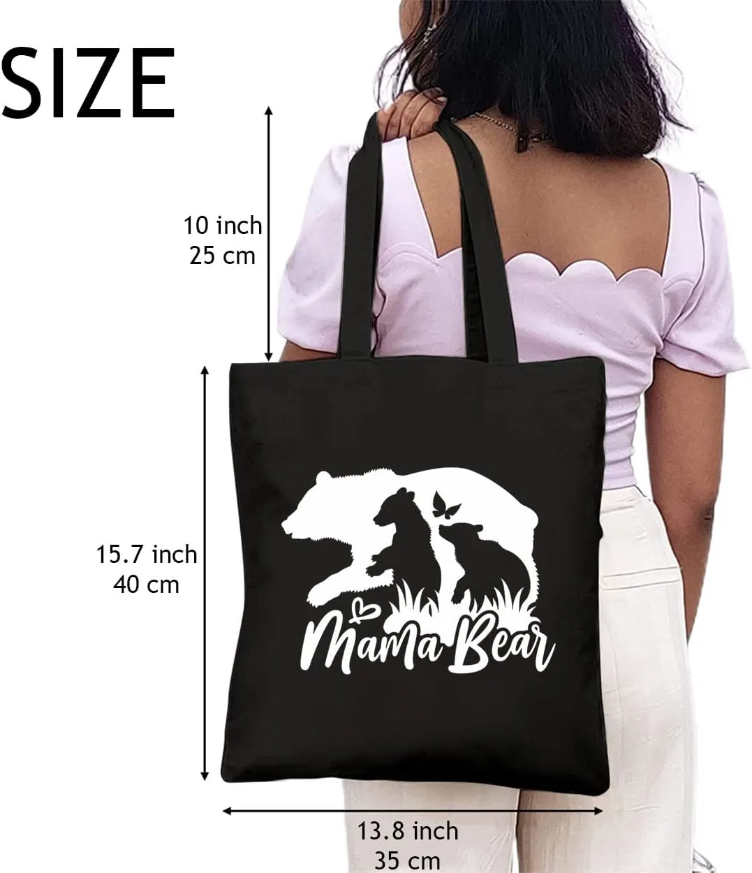Canvas Tote Bags for Women Mama Bear Shoulder Bags Cute Graphic Reusable Shopping Bag Mother's Day Gift for Mom
