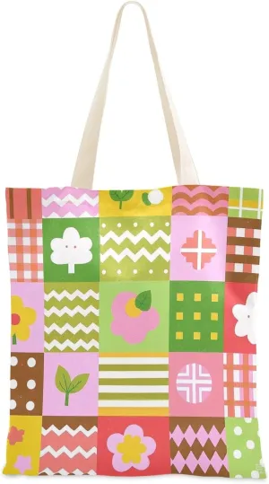Cartoon Colorful Plaid Canvas Tote Bulk with handles Tote Bag Canvas Reusable Grocery Bags for Travel Bolsa de lona