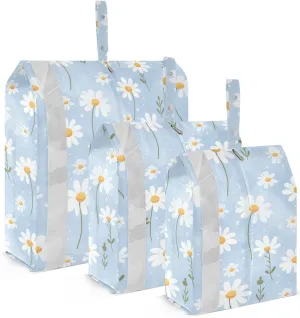 Cartooon Flowers Blue Packing Cubes for Travel 3 Set Large Packing Cubes Luggage Organizer Bags for Travel Accessories