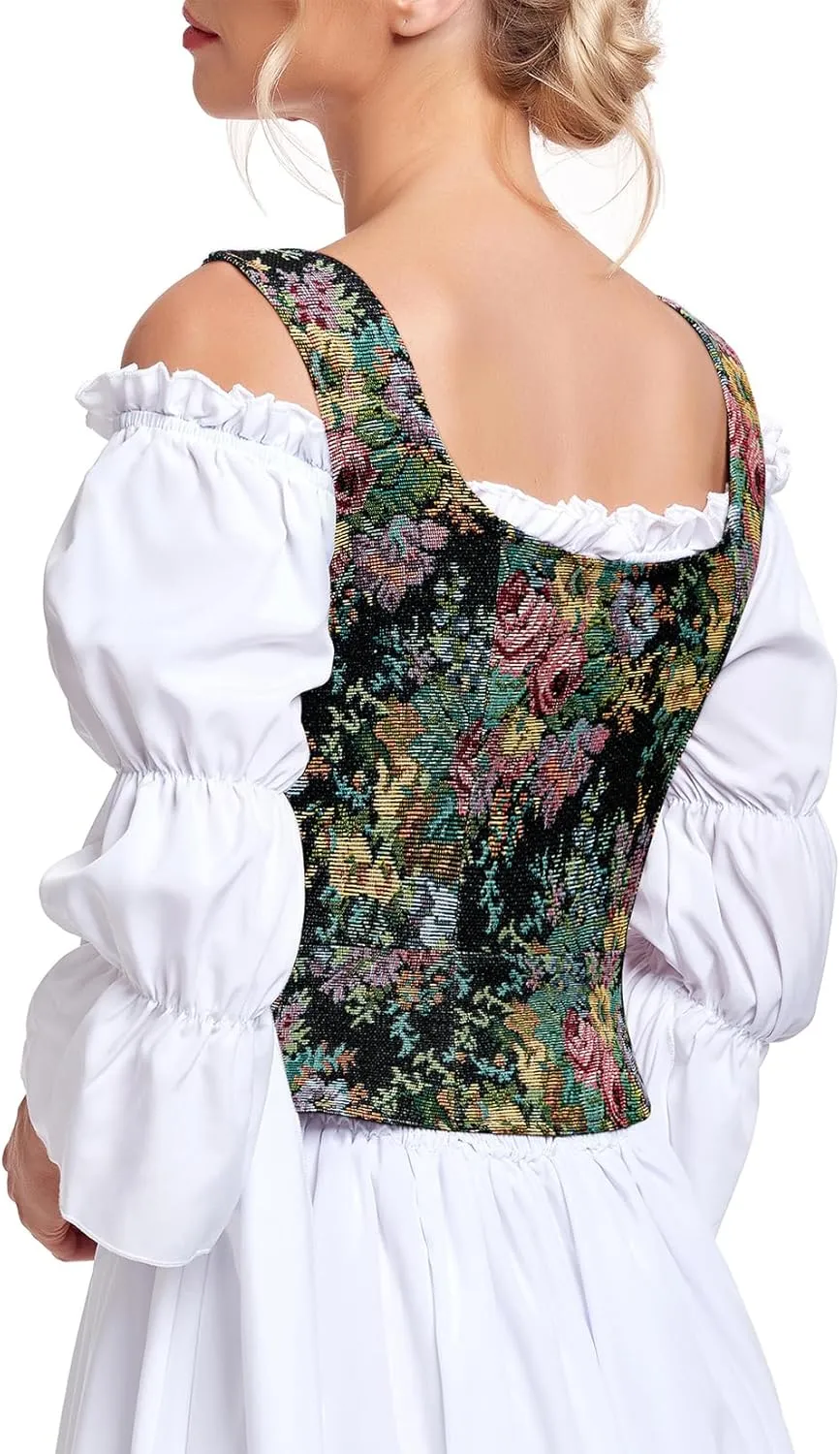 Century Star Renaissance Costume Women Pirate Medieval Viking Floral Corset Top Ren Faire Vest Victorian Plus Size Bodice