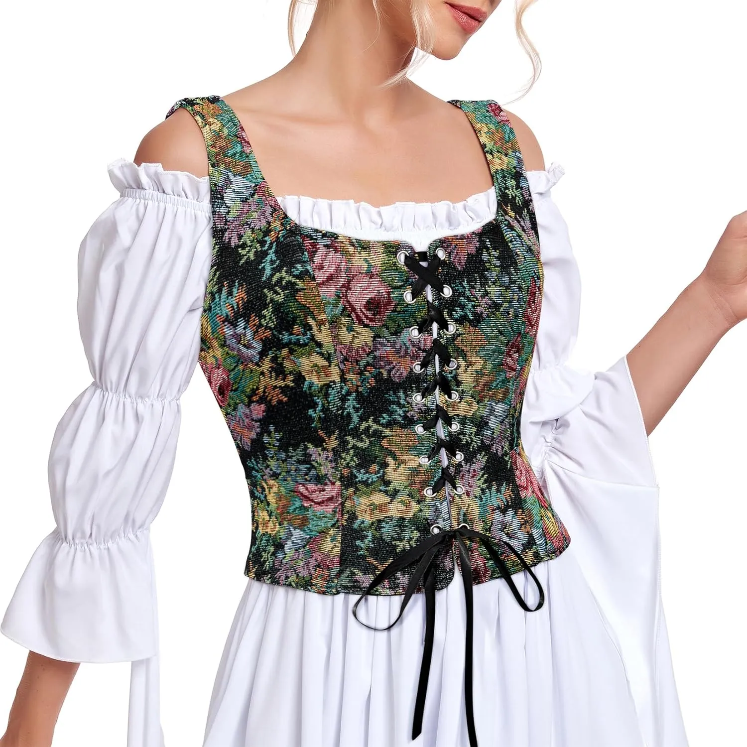 Century Star Renaissance Costume Women Pirate Medieval Viking Floral Corset Top Ren Faire Vest Victorian Plus Size Bodice