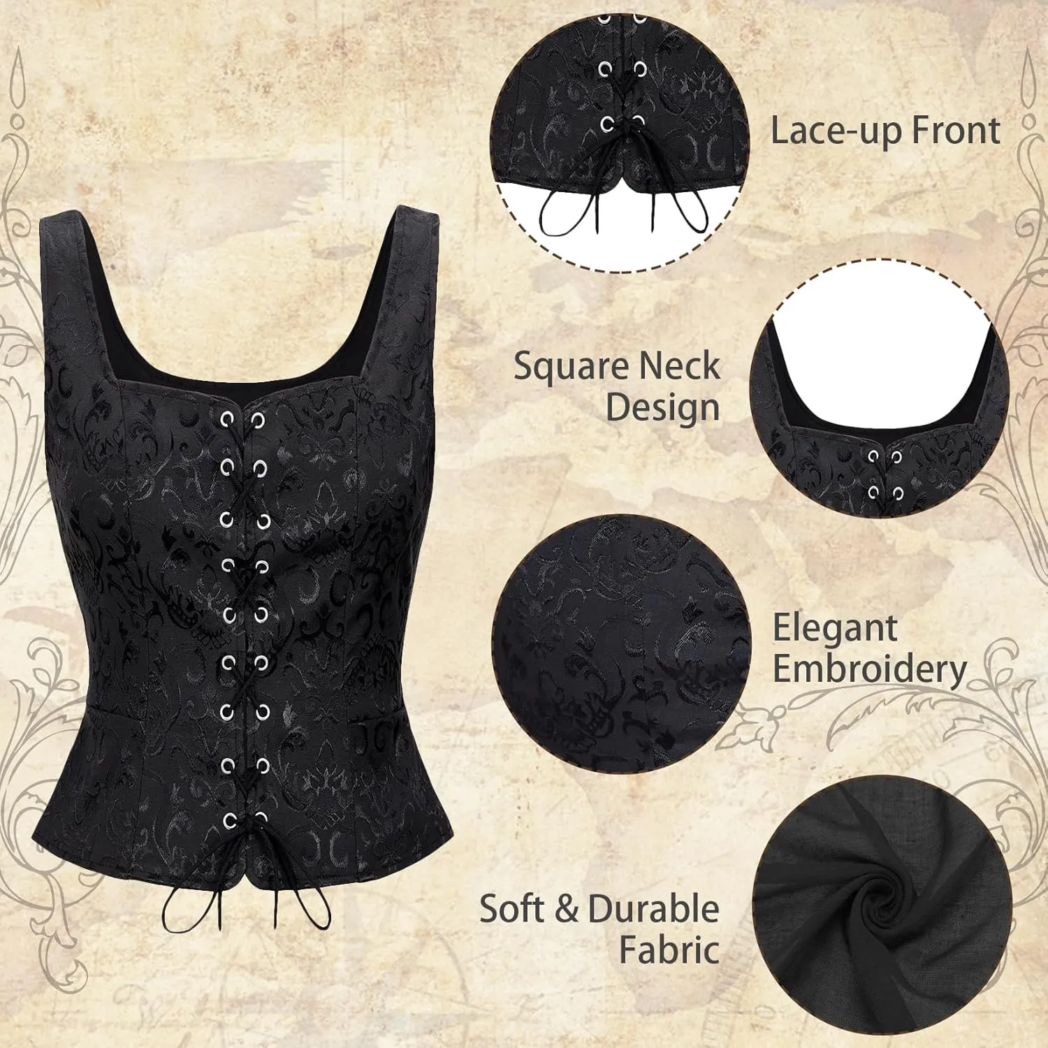 Century Star Renaissance Costume Women Pirate Medieval Viking Floral Corset Top Ren Faire Vest Victorian Plus Size Bodice
