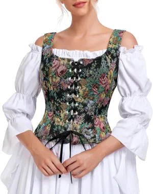 Century Star Renaissance Costume Women Pirate Medieval Viking Floral Corset Top Ren Faire Vest Victorian Plus Size Bodice