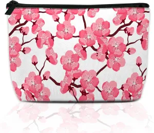 Cherry Blossom Makeup Bag for Purse, Waterproof Funny Japanese Pink Sakura Cosmetic Bag for Women, Zipper Travel Pouch Gift 9.55.9 Inch