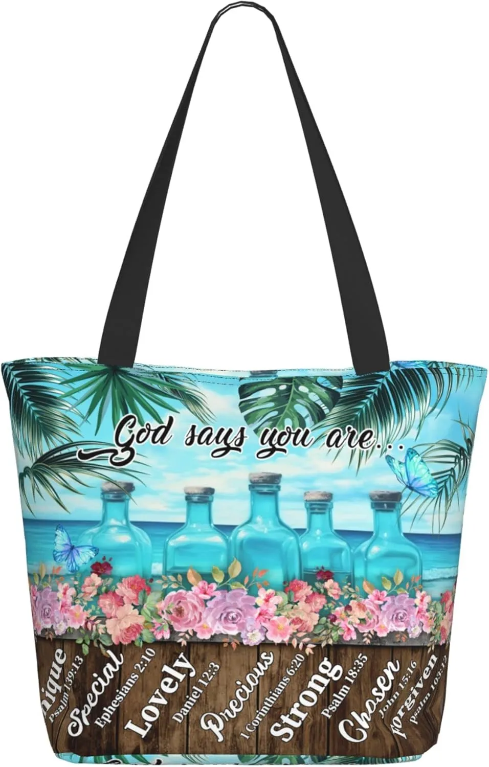Christian Gifts Reusable Shopping Tote Bag Zippered Inspirational Tote Bags for Women Bible Verse Shoulder Bag