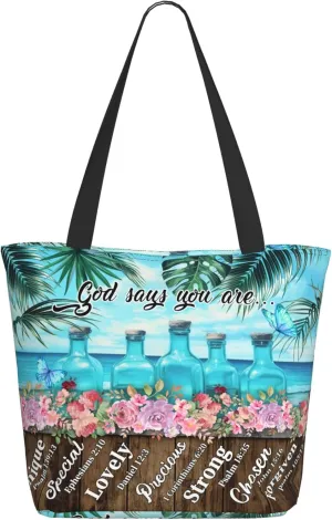 Christian Gifts Reusable Shopping Tote Bag Zippered Inspirational Tote Bags for Women Bible Verse Shoulder Bag