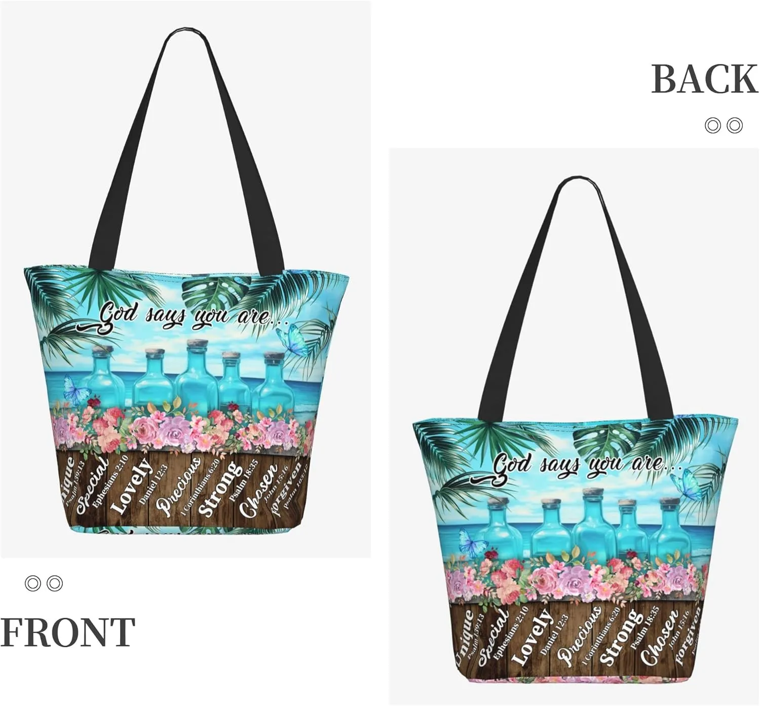 Christian Gifts Reusable Shopping Tote Bag Zippered Inspirational Tote Bags for Women Bible Verse Shoulder Bag